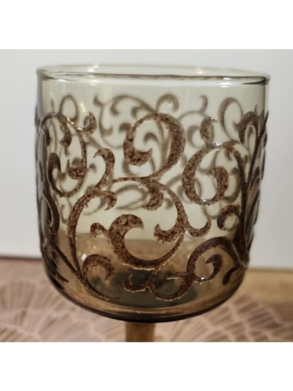 Libbey Prado Tawny Brown Raised Scroll Vintage Wine Water Goblets